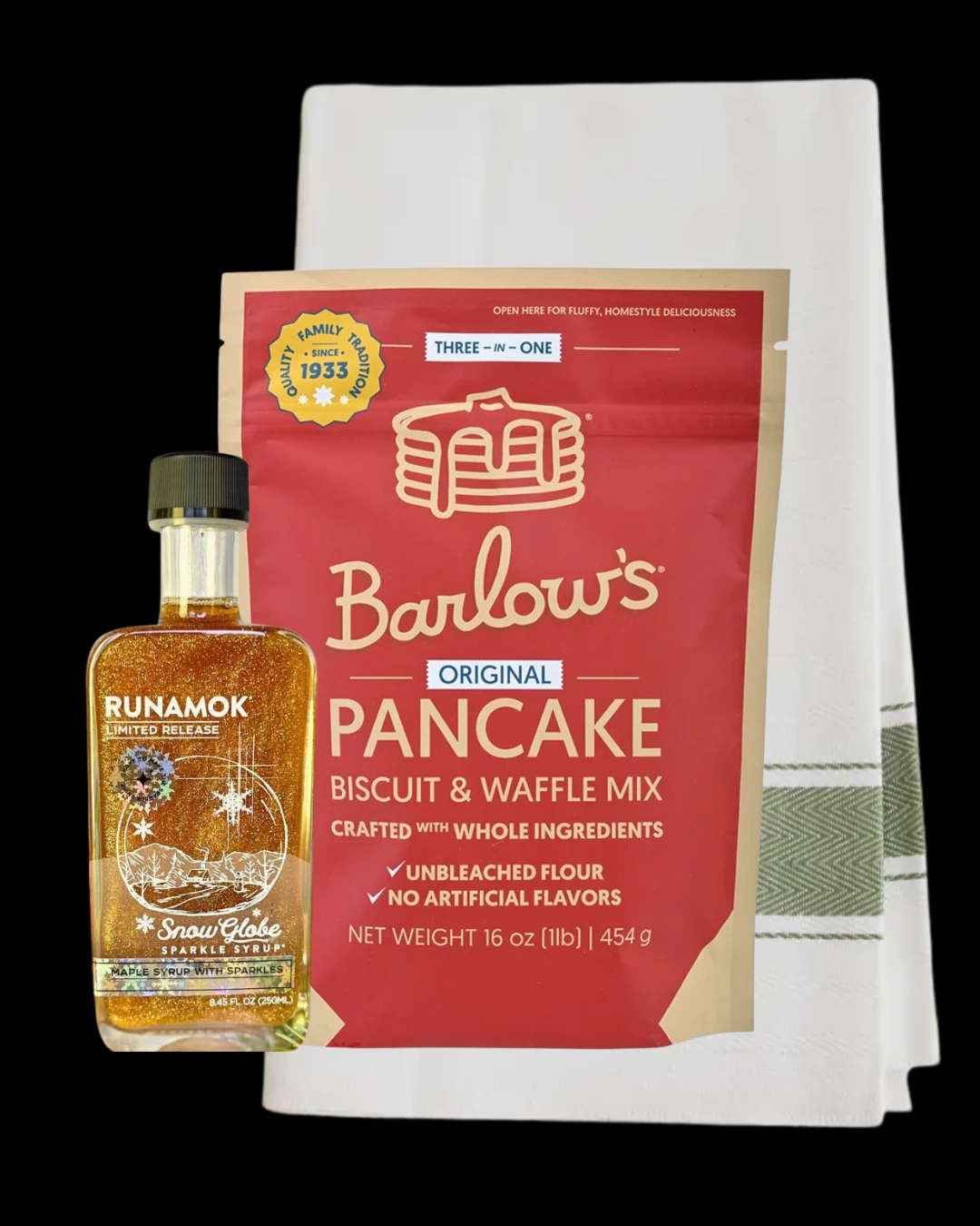 Runamok Snow Globe maple syrup and Barlow's pancake mix from the Wintry Morning gift